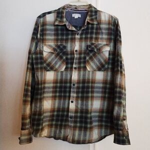 SUN STONE Men's Plaid Long-Sleeve Button-Down Shirt Size L - Black Brown White